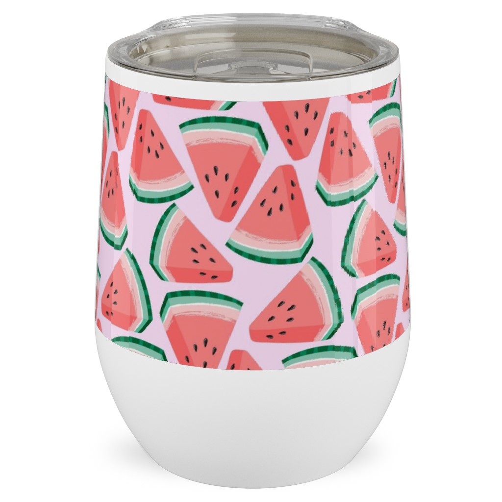 Watermelon Slices - Pink Stainless Steel Travel Tumbler, 12oz, Pink
