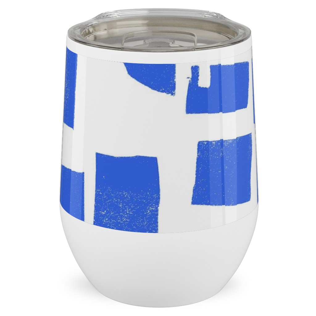 Blue Check Stainless Steel Travel Tumbler, 12oz, Blue, True Blue