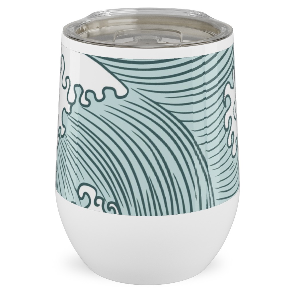 Japanese Waves Stainless Steel Travel Tumbler, 12oz, Blue