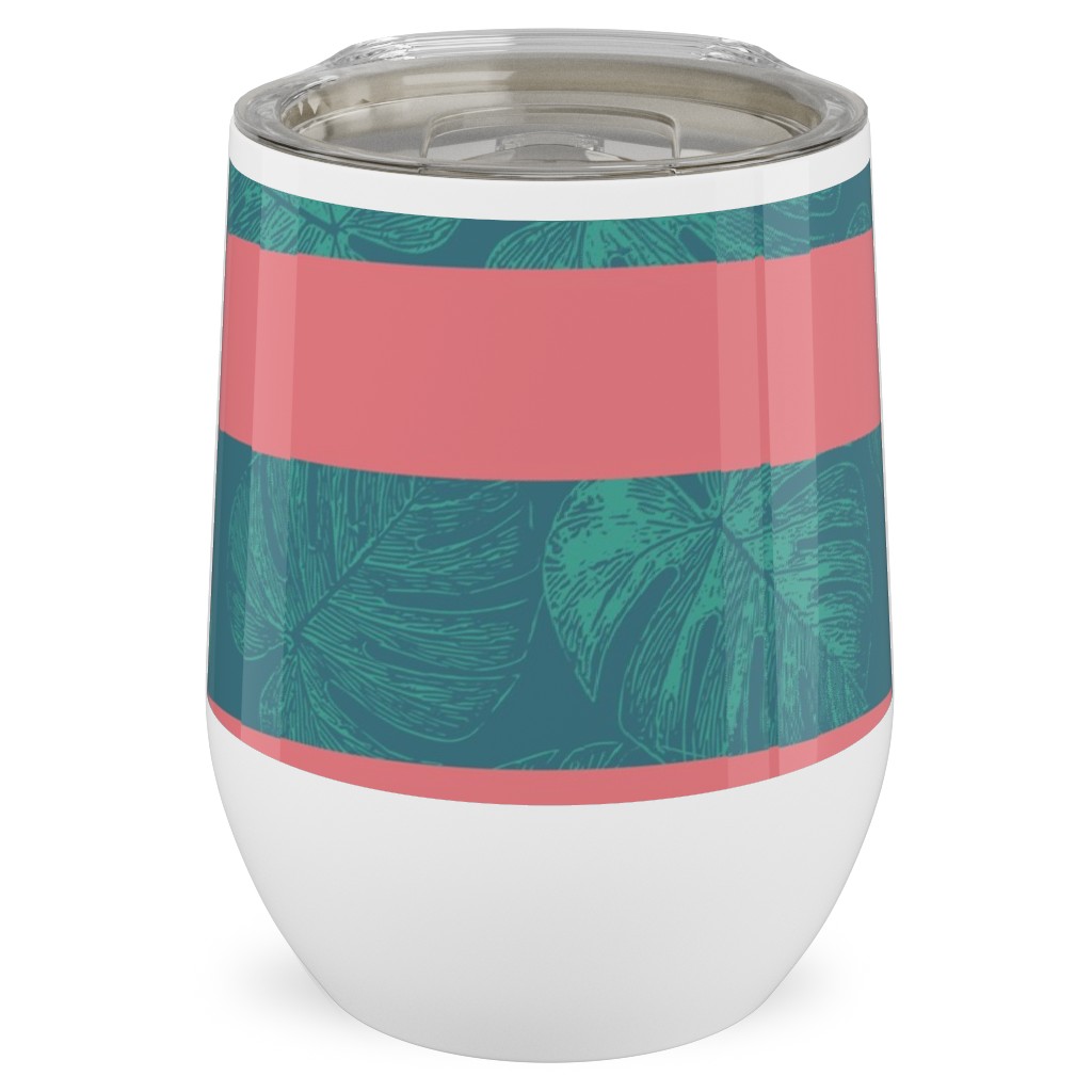 Monstera Leaf Stripes Stainless Steel Travel Tumbler, 12oz, Green, Classic Green