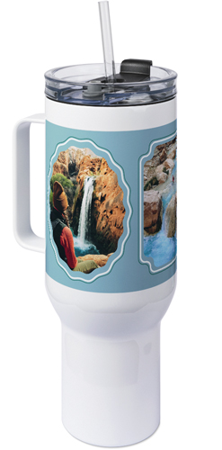 Rippled Border 40oz Tumbler with Handle, 40oz, Blue