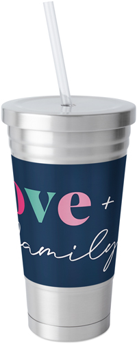 Vibrant Love Script Family Stainless Tumbler with Straw, 18oz, Multicolor