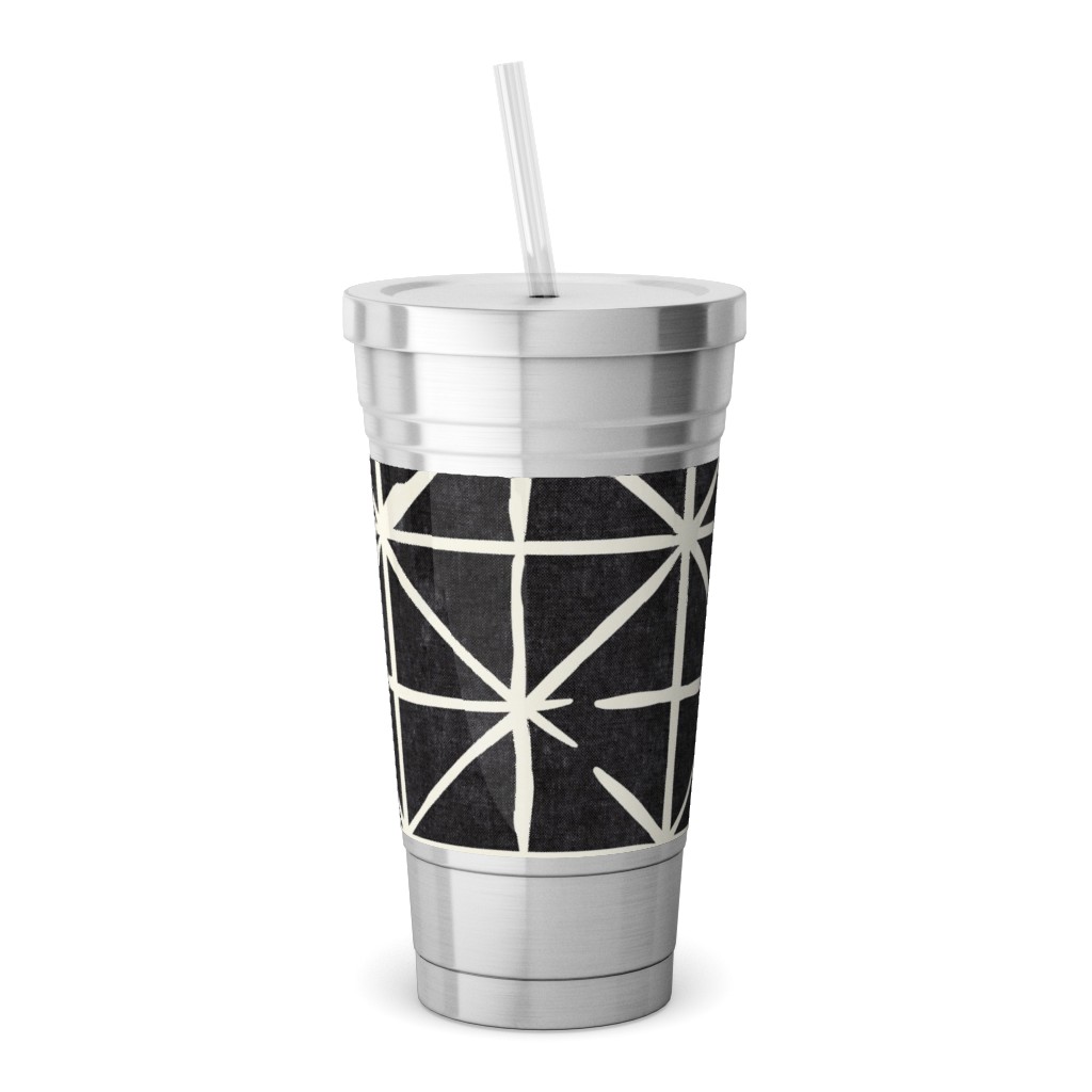 Geometric Triangles - Distressed Geometric Stainless Tumbler with Straw, 18oz, Black