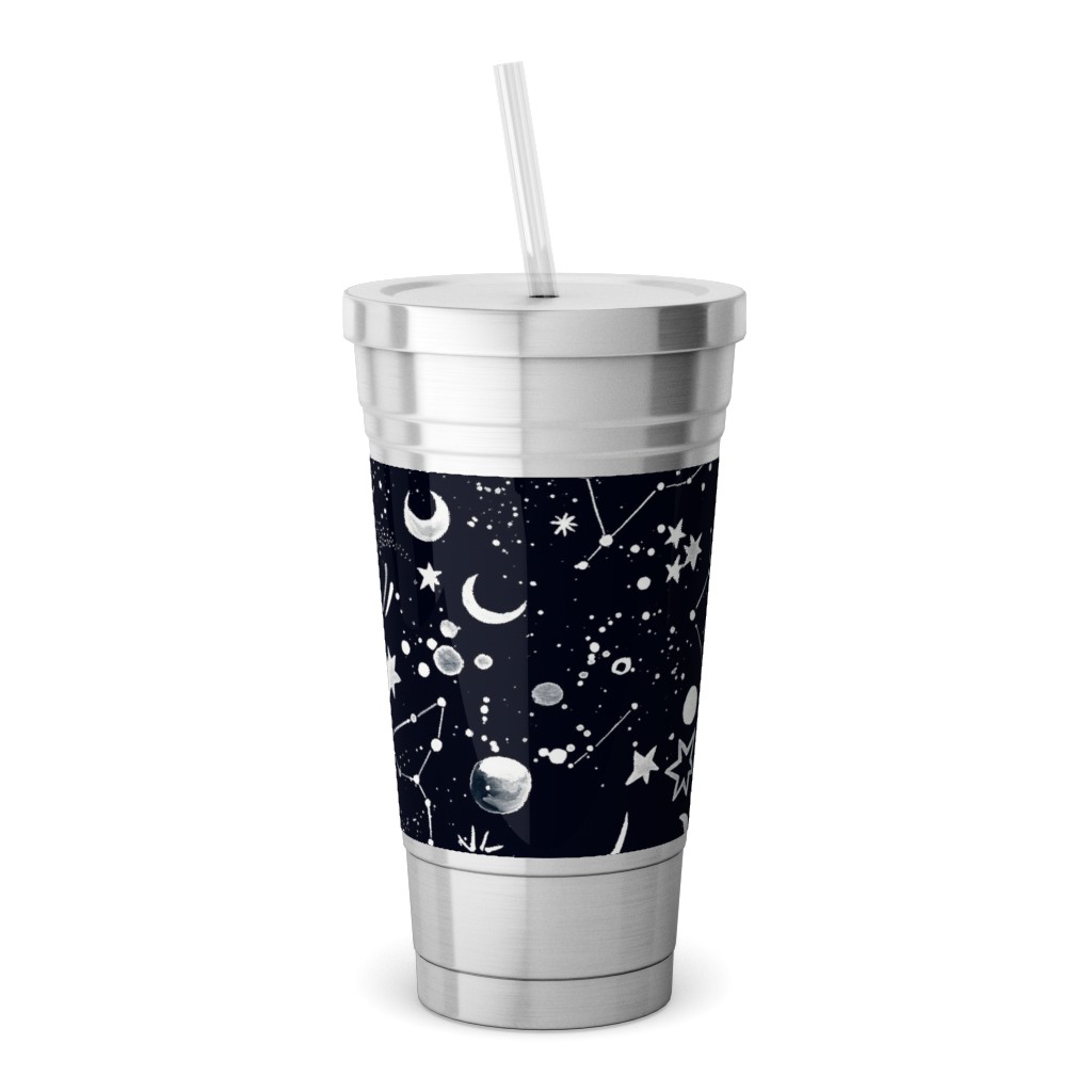 Constellations - Black Stainless Tumbler with Straw, 18oz, Black