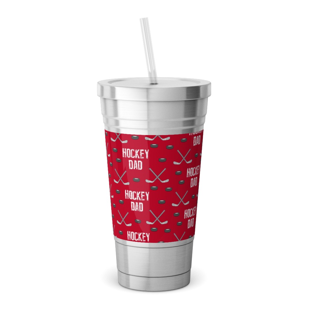Hockey Dad - Red Stainless Tumbler with Straw, 18oz, Red