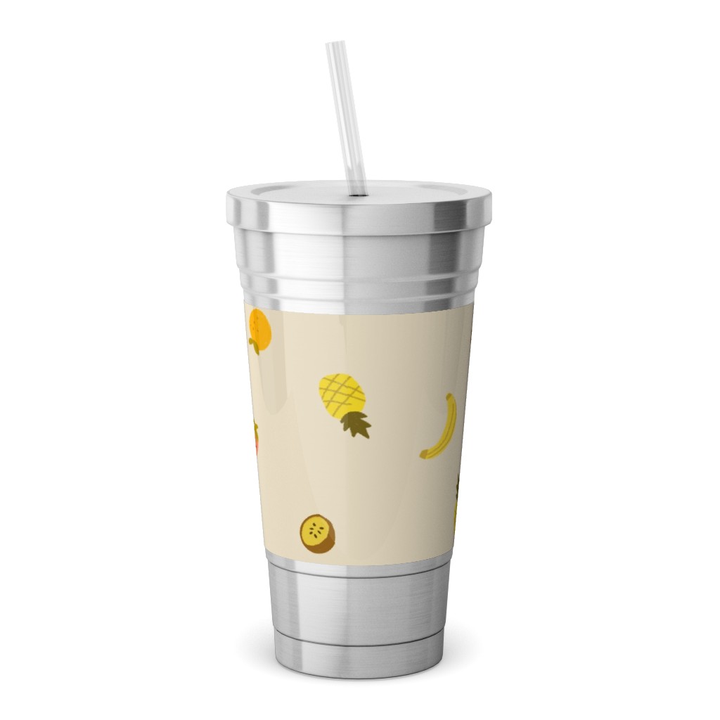 Tropical Fruit - Yellow Stainless Tumbler with Straw, 18oz, Yellow