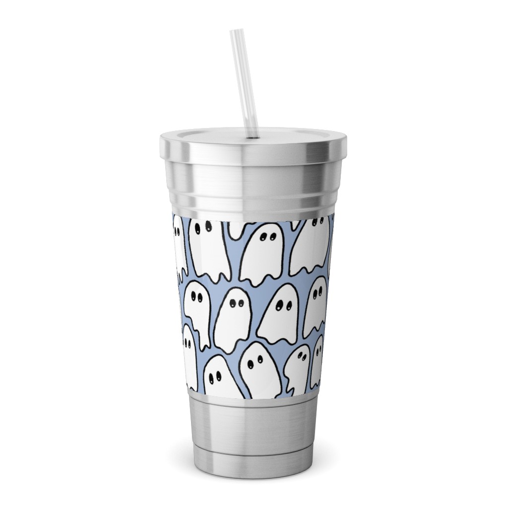 Ghosted Stainless Tumbler with Straw, 18oz, Blue