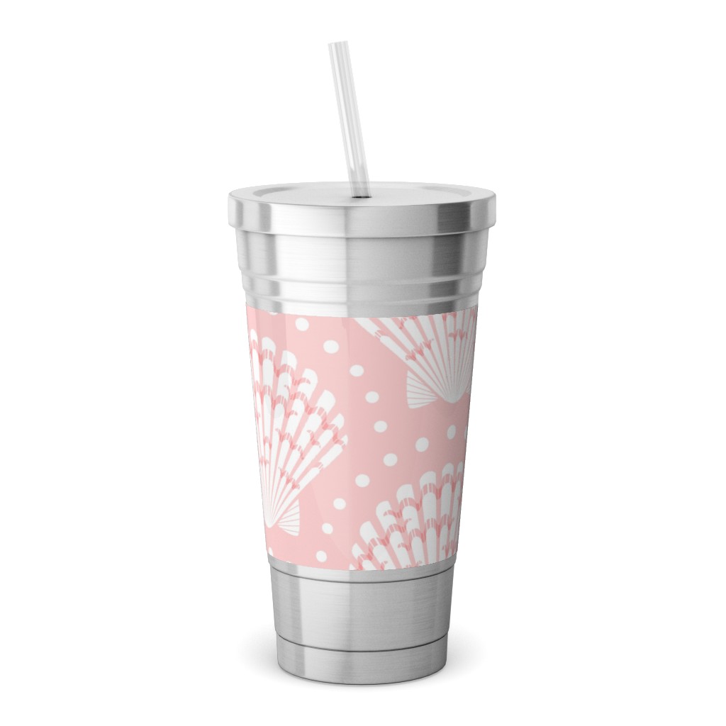 Pretty Scallop Shells - Pink Stainless Tumbler with Straw, 18oz, Pink