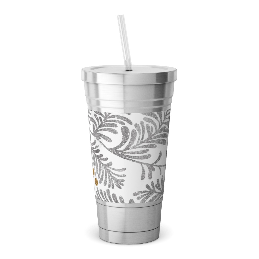 Winter Branches Stainless Tumbler with Straw, 18oz, Gray