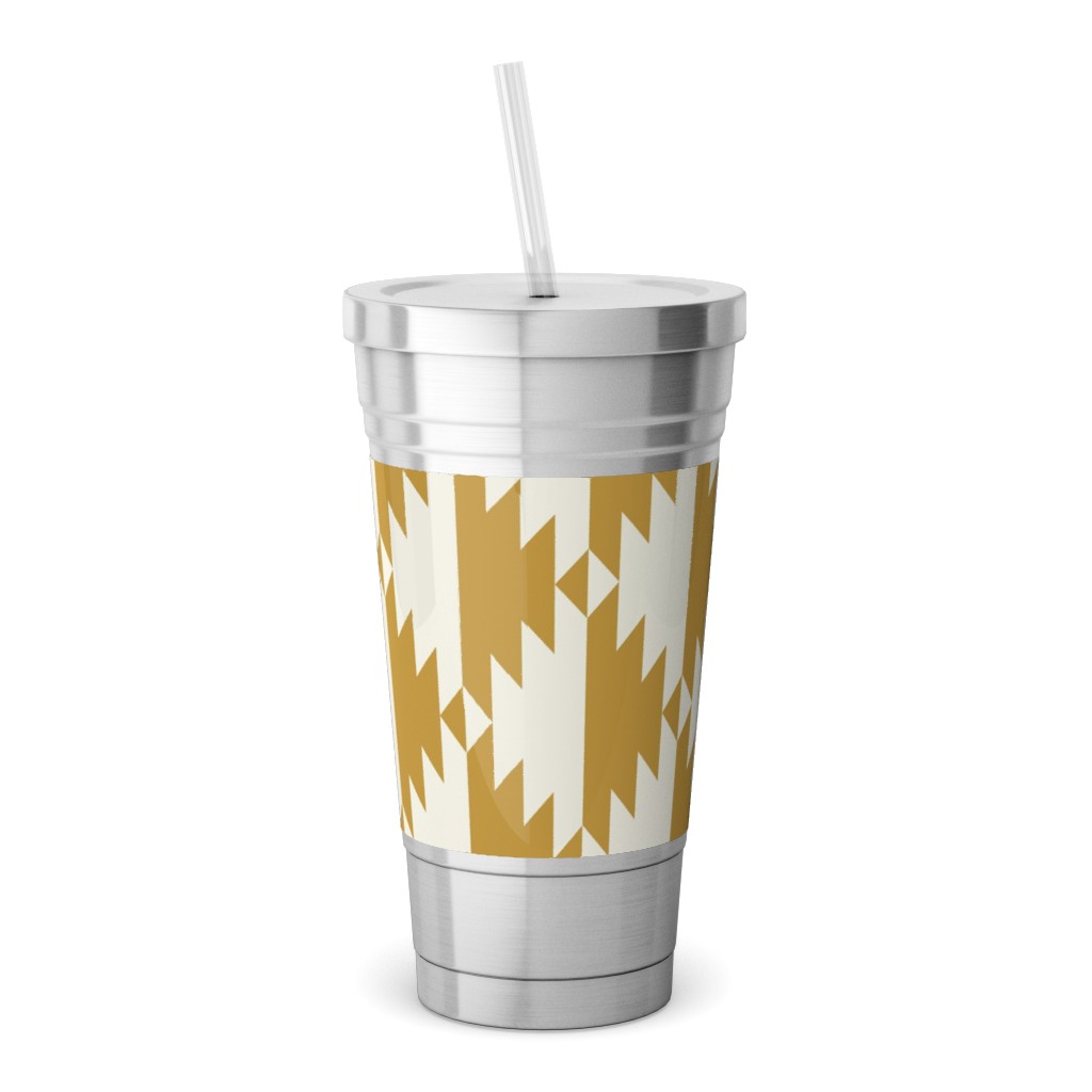 Tribal - Gold Stainless Tumbler with Straw, 18oz, Yellow