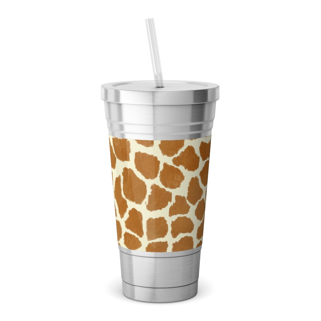 Giraffe Spots Stainless Tumbler with Straw, 18oz, Brown