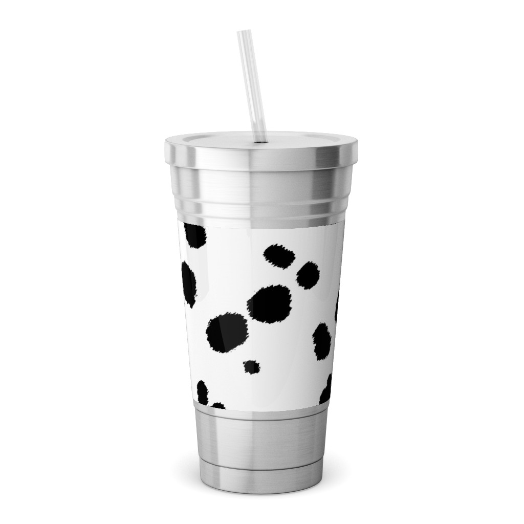Dalmatian Spots Stainless Tumbler with Straw, 18oz, White