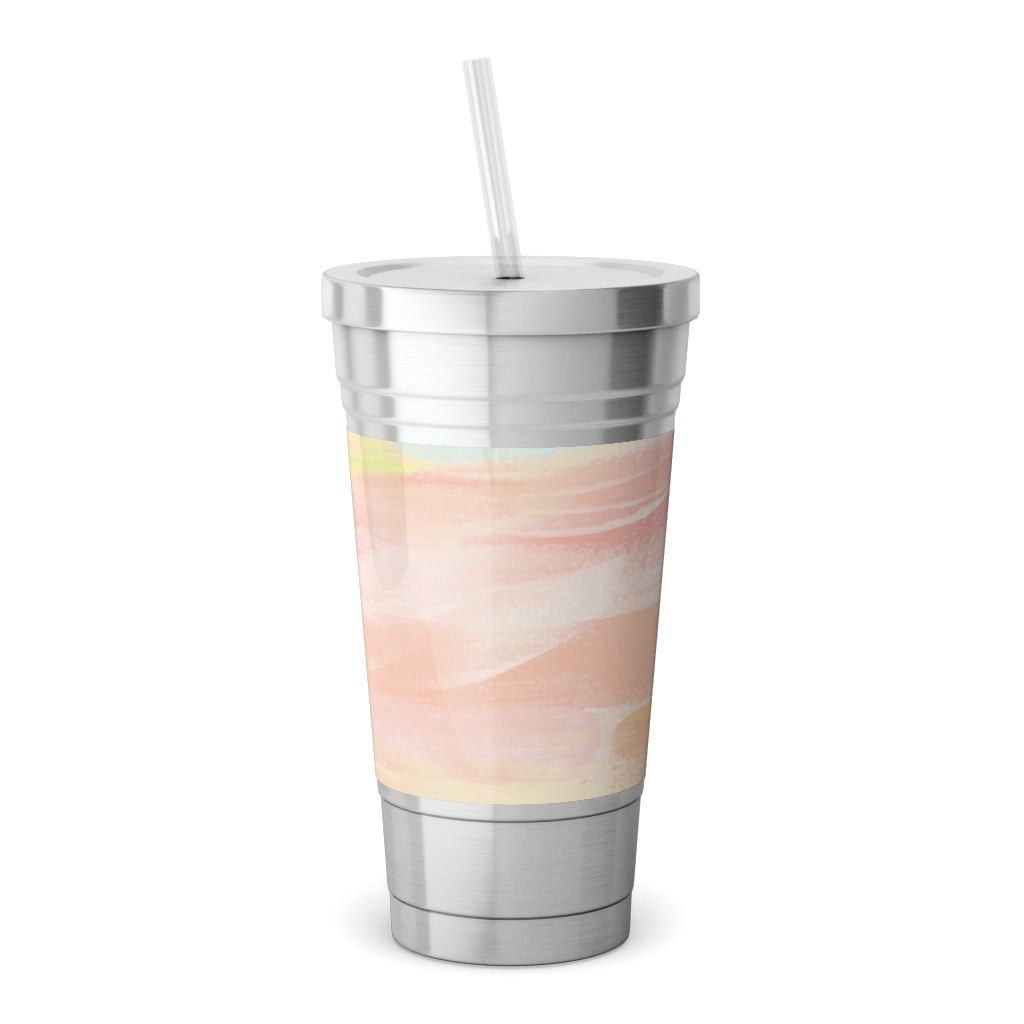 Paint Dabs - Peach Stainless Tumbler with Straw, 18oz, Pink