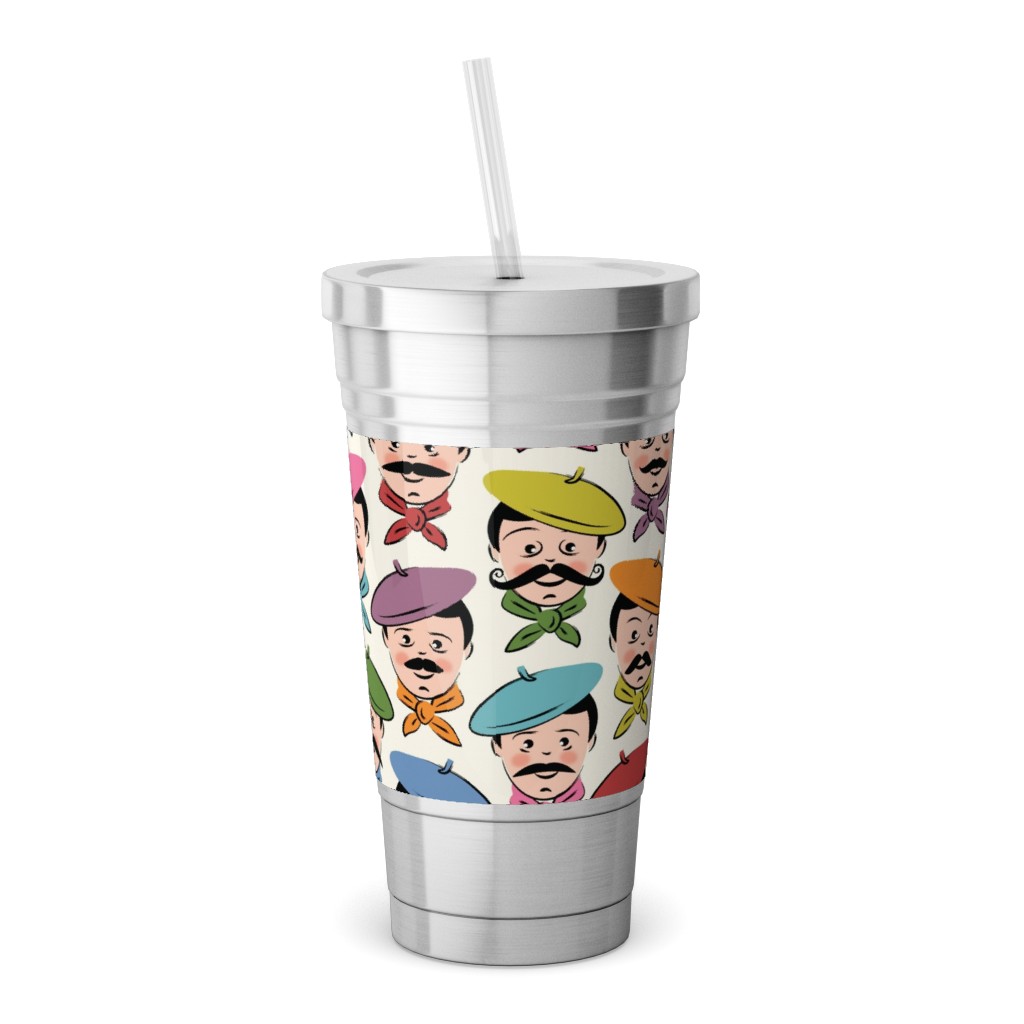 Men With Mustaches and Bandanas - Multi Stainless Tumbler with Straw, 18oz, Multicolor