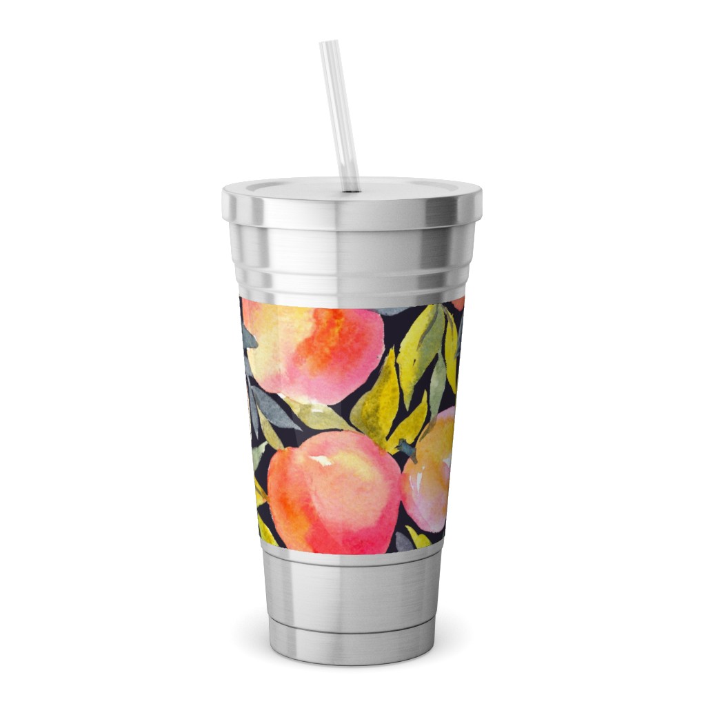 Fragrant Peaches - Multi Stainless Tumbler with Straw, 18oz, Multicolor