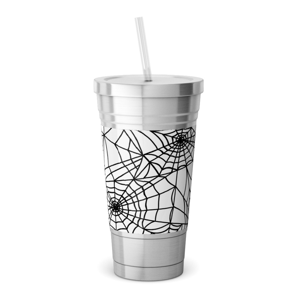 Spooky Spider Web Stainless Tumbler with Straw, 18oz, White