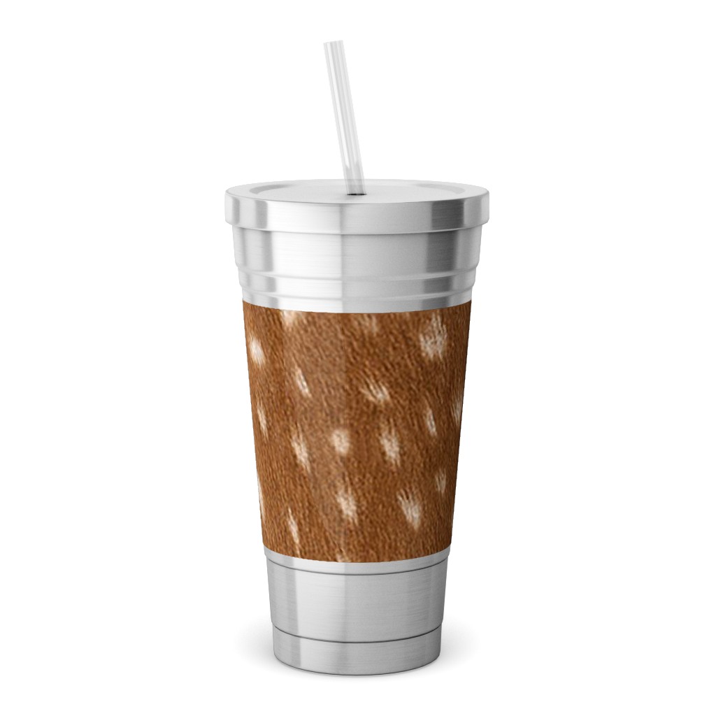 Bright Deer Hide- Brown Stainless Tumbler with Straw, 18oz, Brown