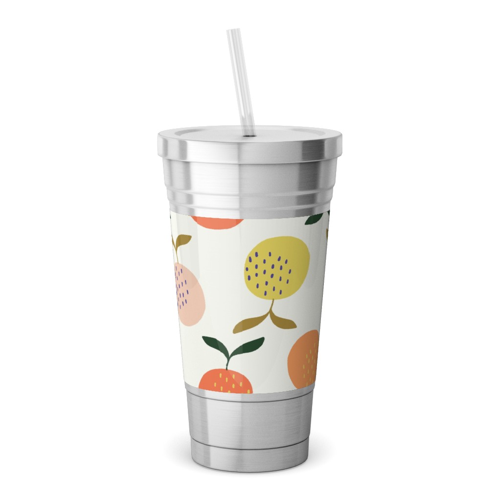 Little Oranges - Multi Stainless Tumbler with Straw, 18oz, Orange