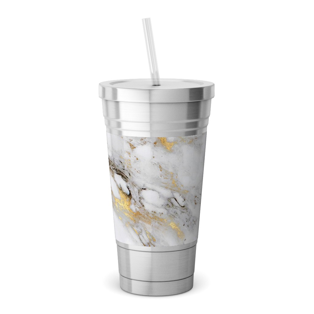 Gilded Marble - Gray Stainless Tumbler with Straw, 18oz, Gray