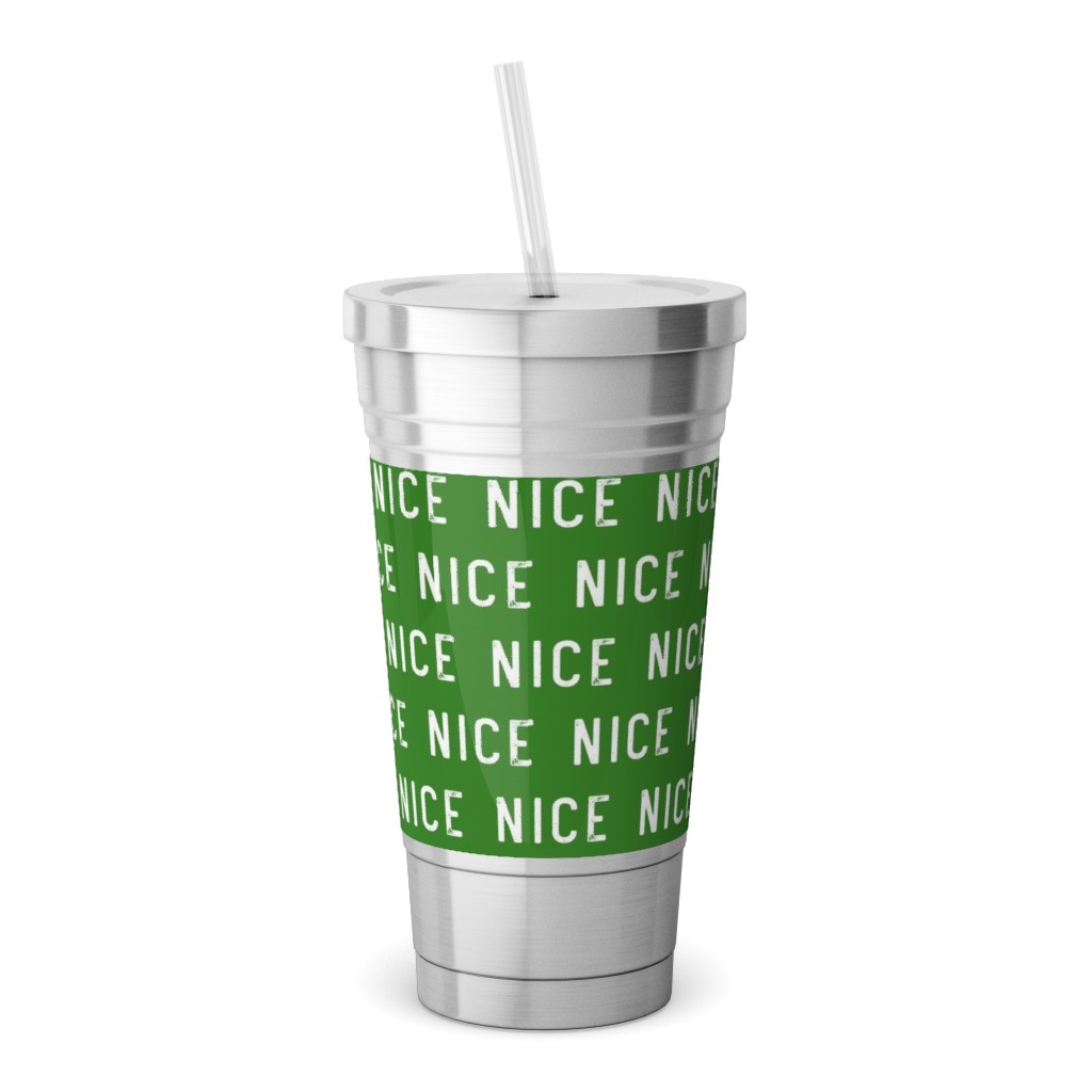Nice - Green Stainless Tumbler with Straw, 18oz, Green