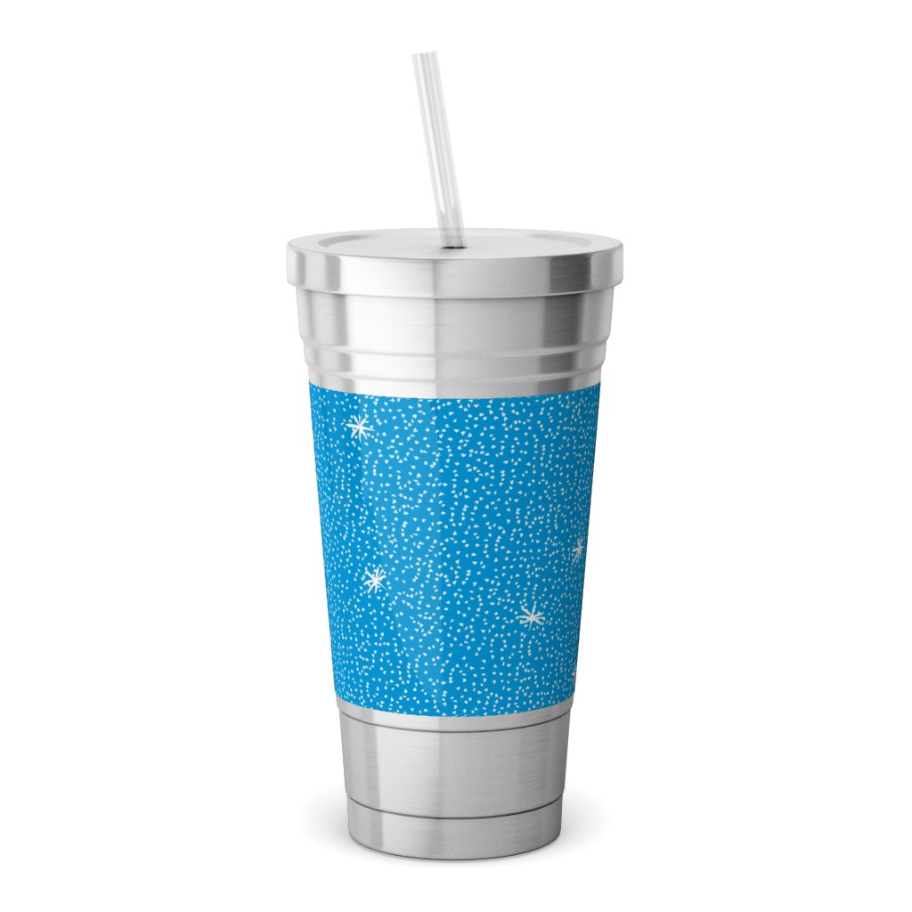 Holiday Hygge Snowflakes Stainless Tumbler with Straw, 18oz, Blue