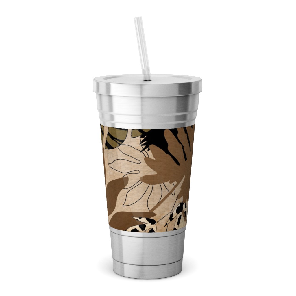 Safari Camouflage - Earthy Stainless Tumbler with Straw, 18oz, Brown