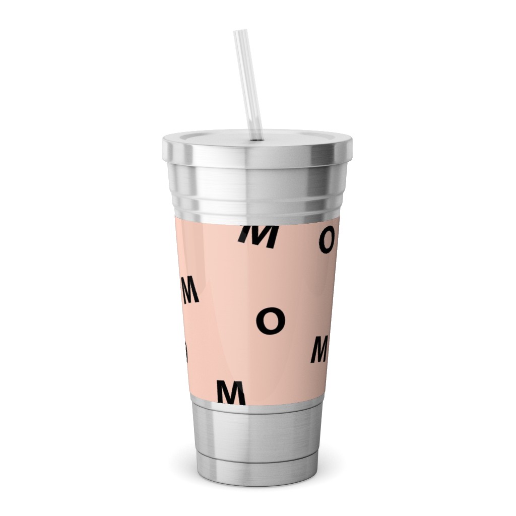 Sweet Mom Typography - Pale Nude Stainless Tumbler with Straw, 18oz, Pink