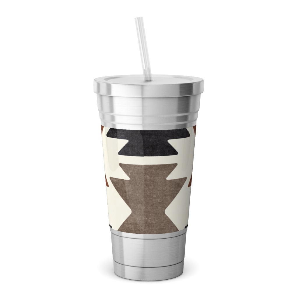 Bohemian Aztec Stainless Tumbler with Straw, 18oz, Brown