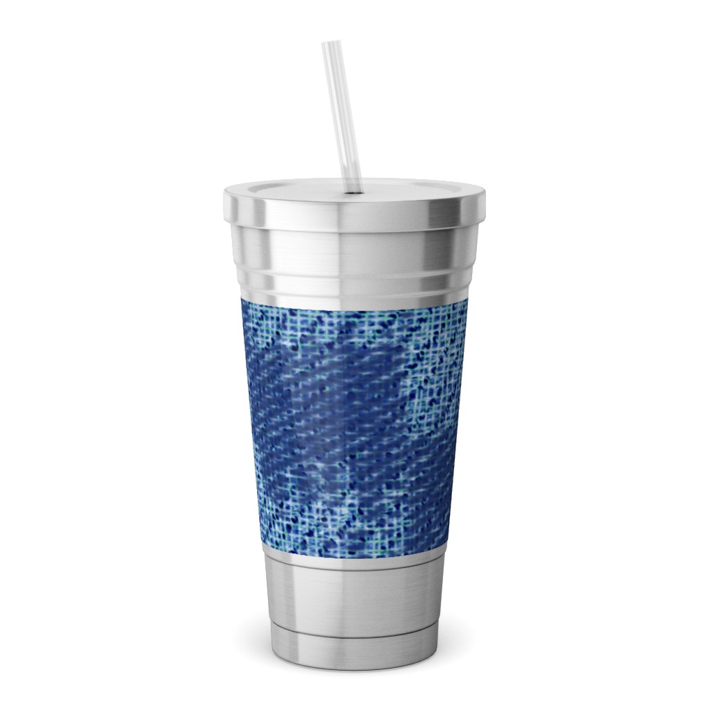 Blue Ikat Stainless Tumbler with Straw, 18oz, Blue