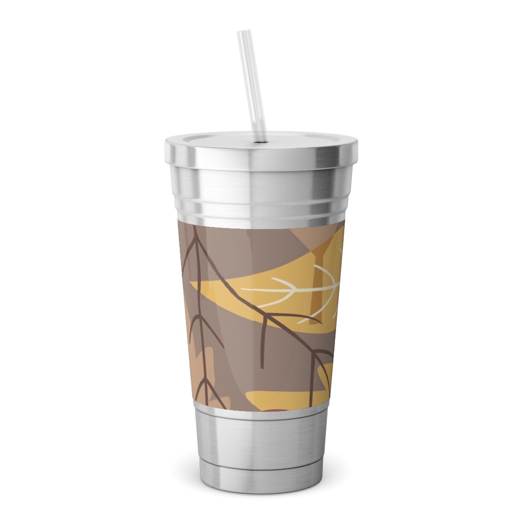 Leaf Pile Stainless Tumbler with Straw, 18oz, Brown