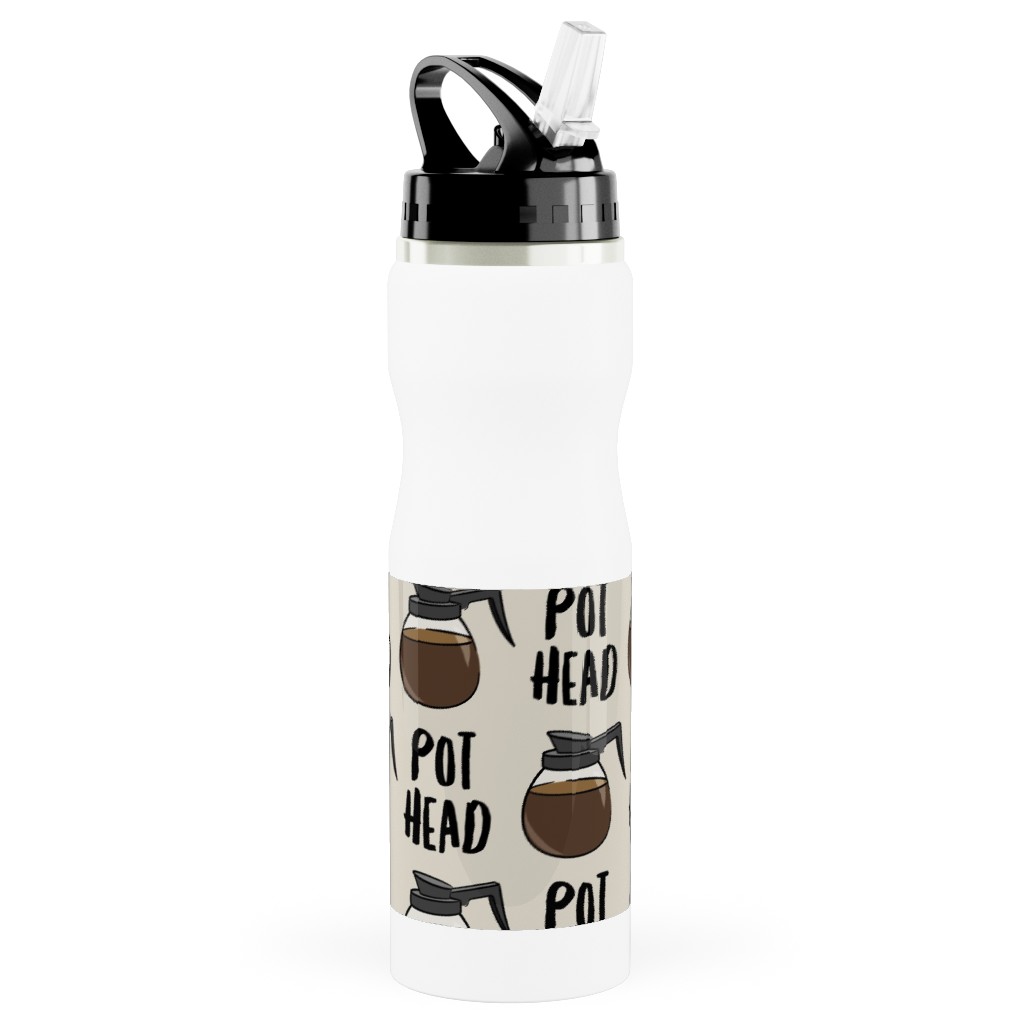 Coffee Pots - Beige Stainless Steel Water Bottle with Straw, 25oz, With Straw, Brown