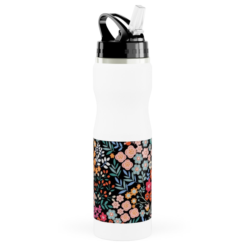 Summer Flower Stainless Steel Water Bottle with Straw, 25oz, With Straw, Multicolor