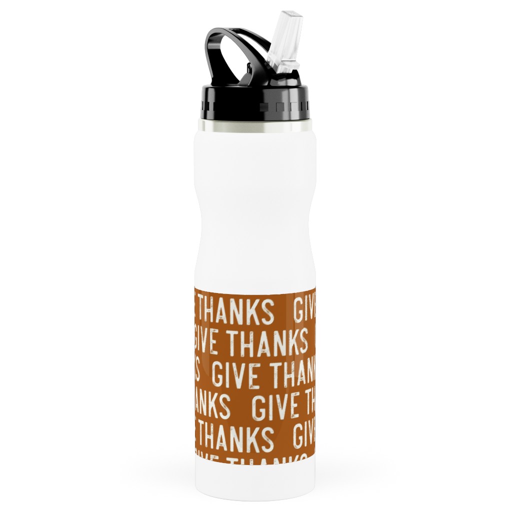 Give Thanks Stainless Steel Water Bottle with Straw, 25oz, With Straw, Orange