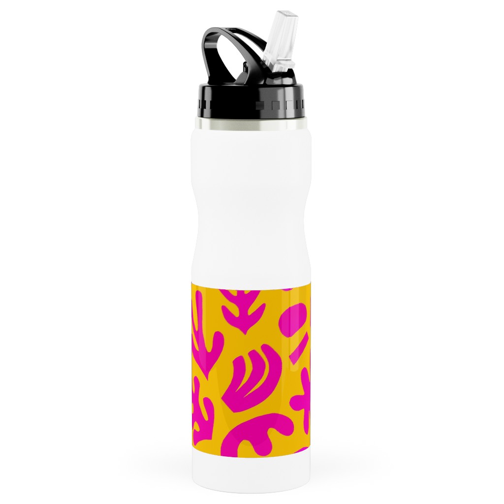 Matisse Paper Cuts - Neon Stainless Steel Water Bottle with Straw, 25oz, With Straw, Pink, Bright Pink