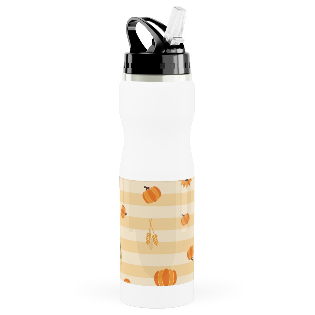 Autumn Nature Stripes - Orange Stainless Steel Water Bottle with Straw, 25oz, With Straw, Orange, Orange