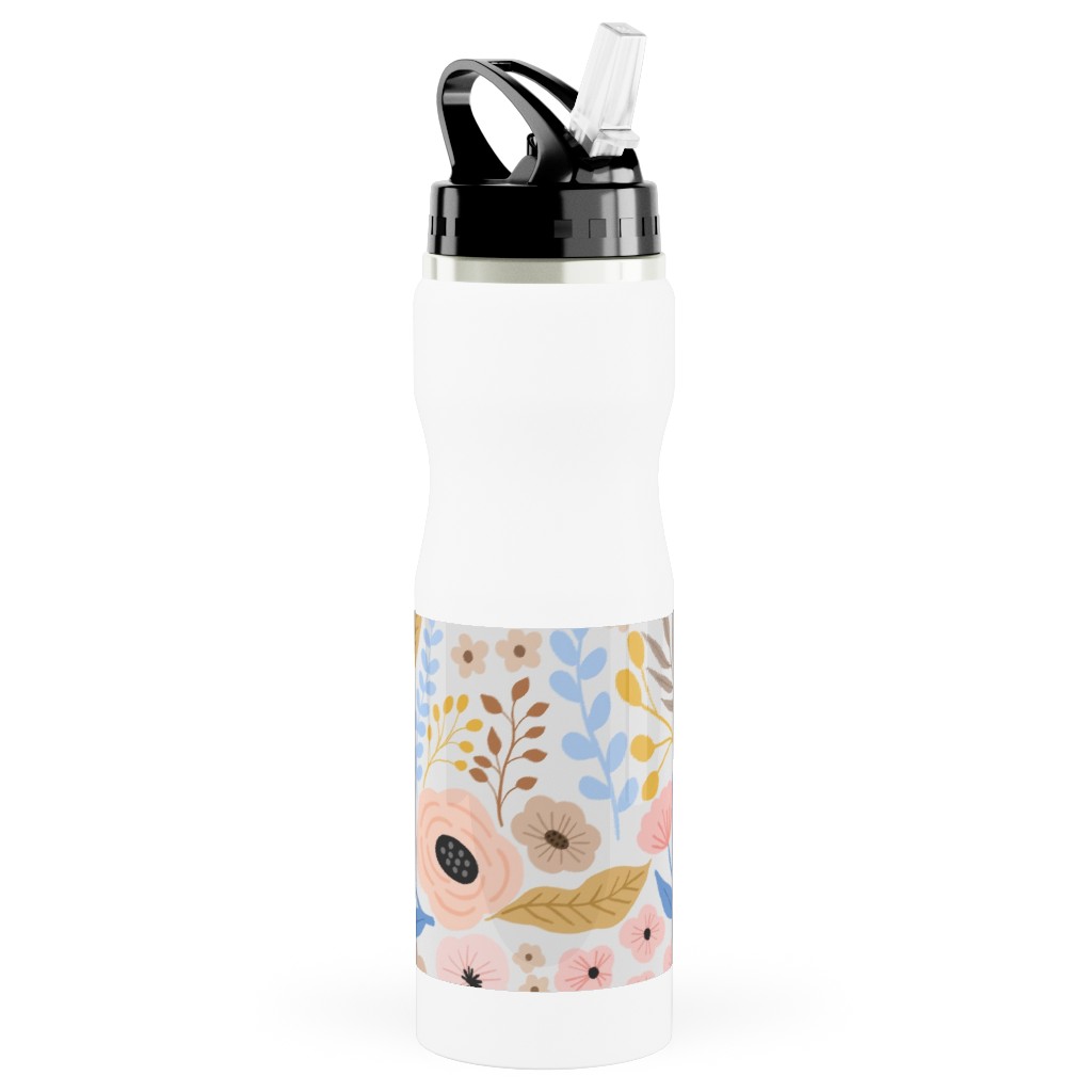 Sephira Meadows - Light Pink Stainless Steel Water Bottle with Straw, 25oz, With Straw, Pink, Bright Pink