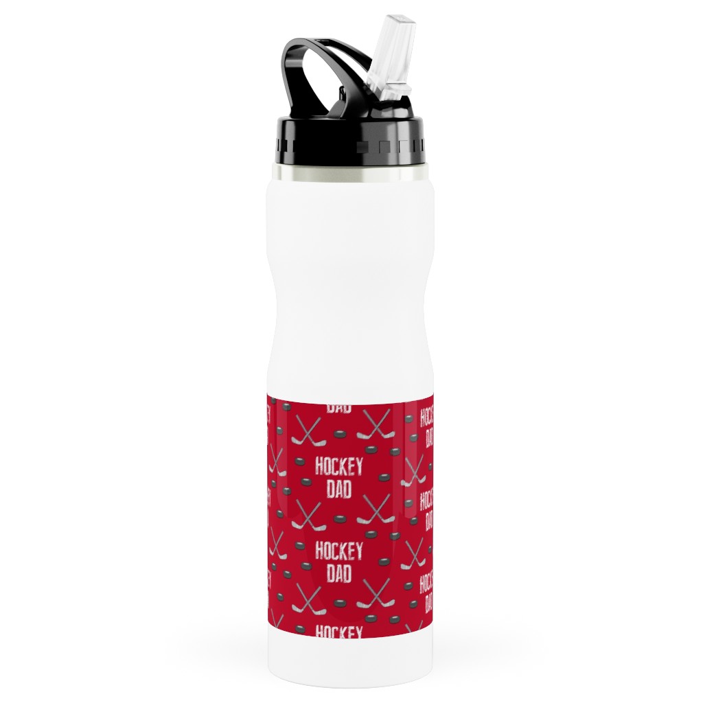 Hockey Dad - Red Stainless Steel Water Bottle with Straw, 25oz, With Straw, Red