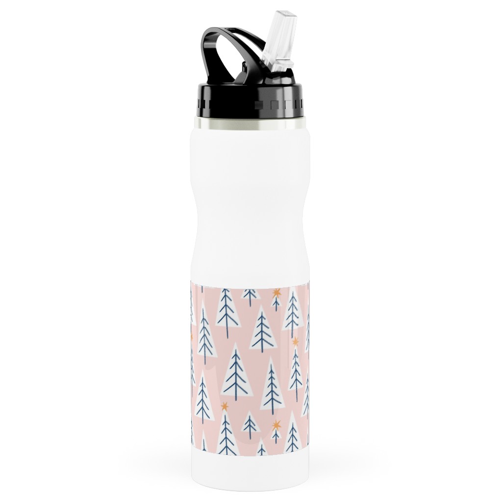 Christmas Forest - Pink Stainless Steel Water Bottle with Straw, 25oz, With Straw, Pink