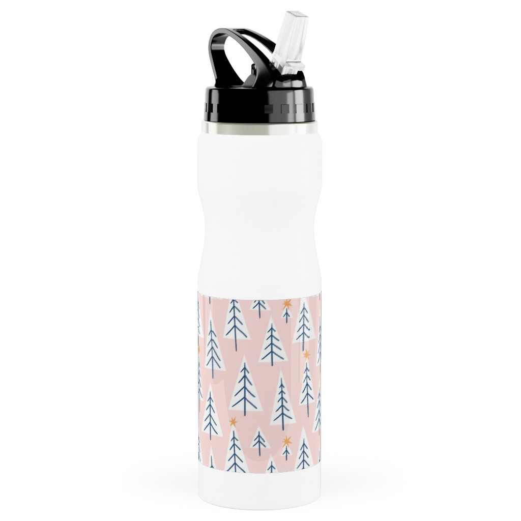 Christmas Forest - Pink Stainless Steel Water Bottle with Straw, 25oz, With Straw, Pink, Bright Pink