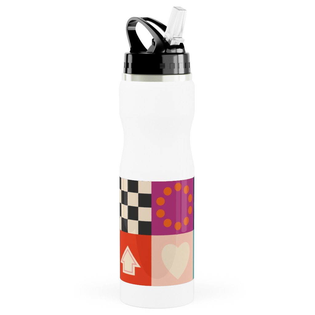 Game Cupboard Stainless Steel Water Bottle with Straw, 25oz, With Straw, Multicolor