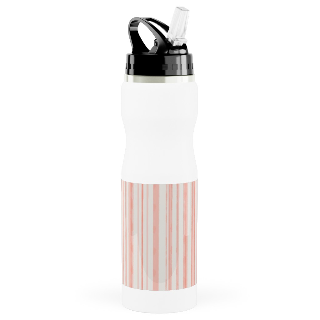 Dreamy Watercolor Stripe Stainless Steel Water Bottle with Straw, 25oz, With Straw, Pink