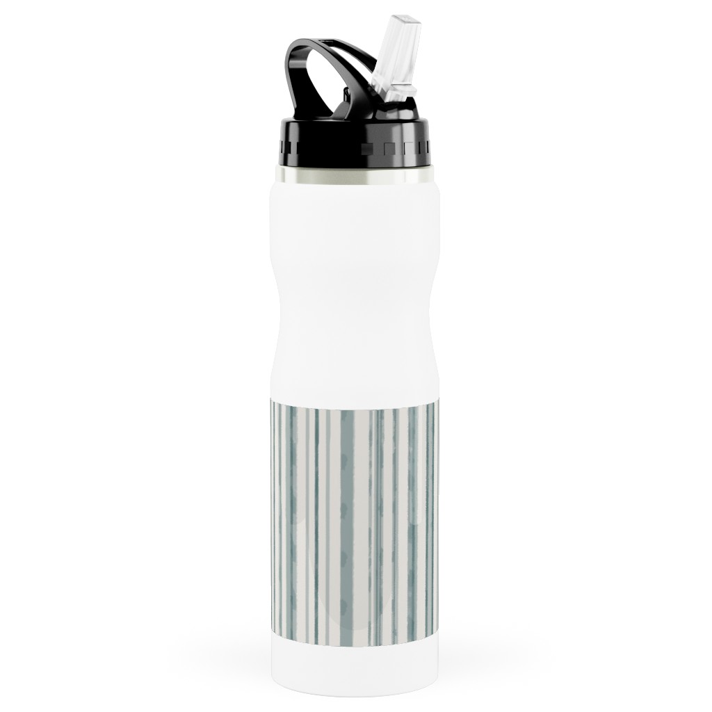 Dreamy Watercolor Stripe Stainless Steel Water Bottle with Straw, 25oz, With Straw, Green