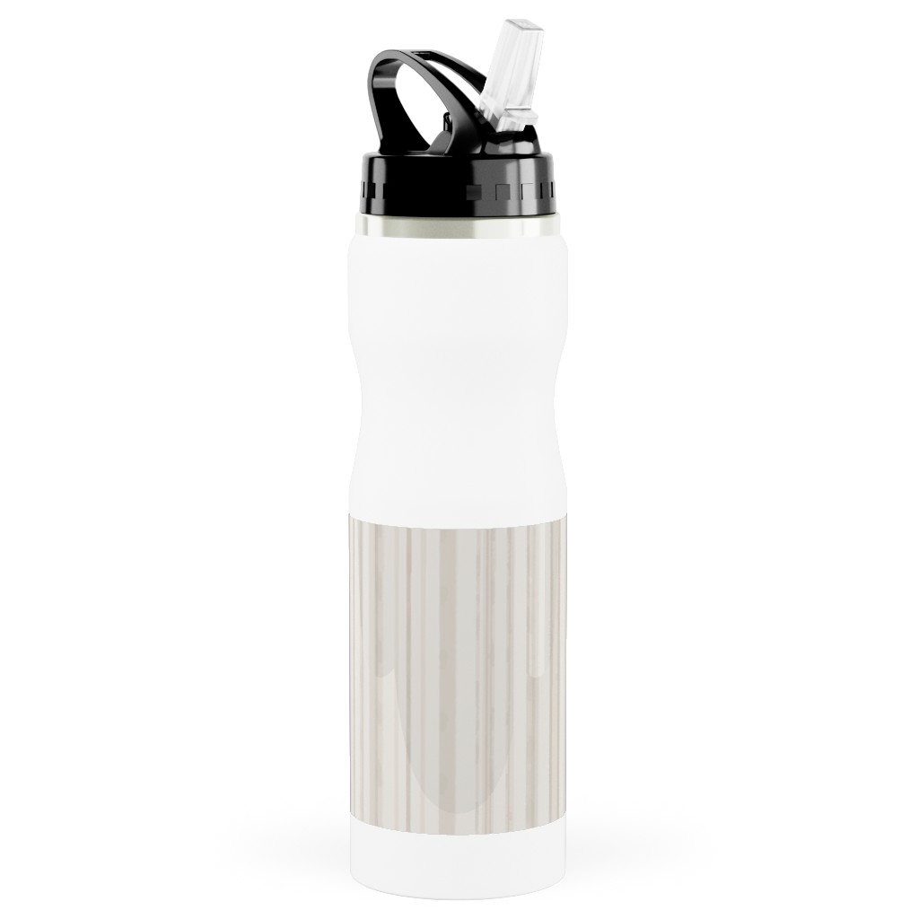 Dreamy Watercolor Stripe Stainless Steel Water Bottle with Straw, 25oz, With Straw, Beige