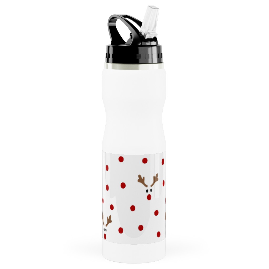 Polkadot Rudolph Stainless Steel Water Bottle with Straw, 25oz, With Straw, Red