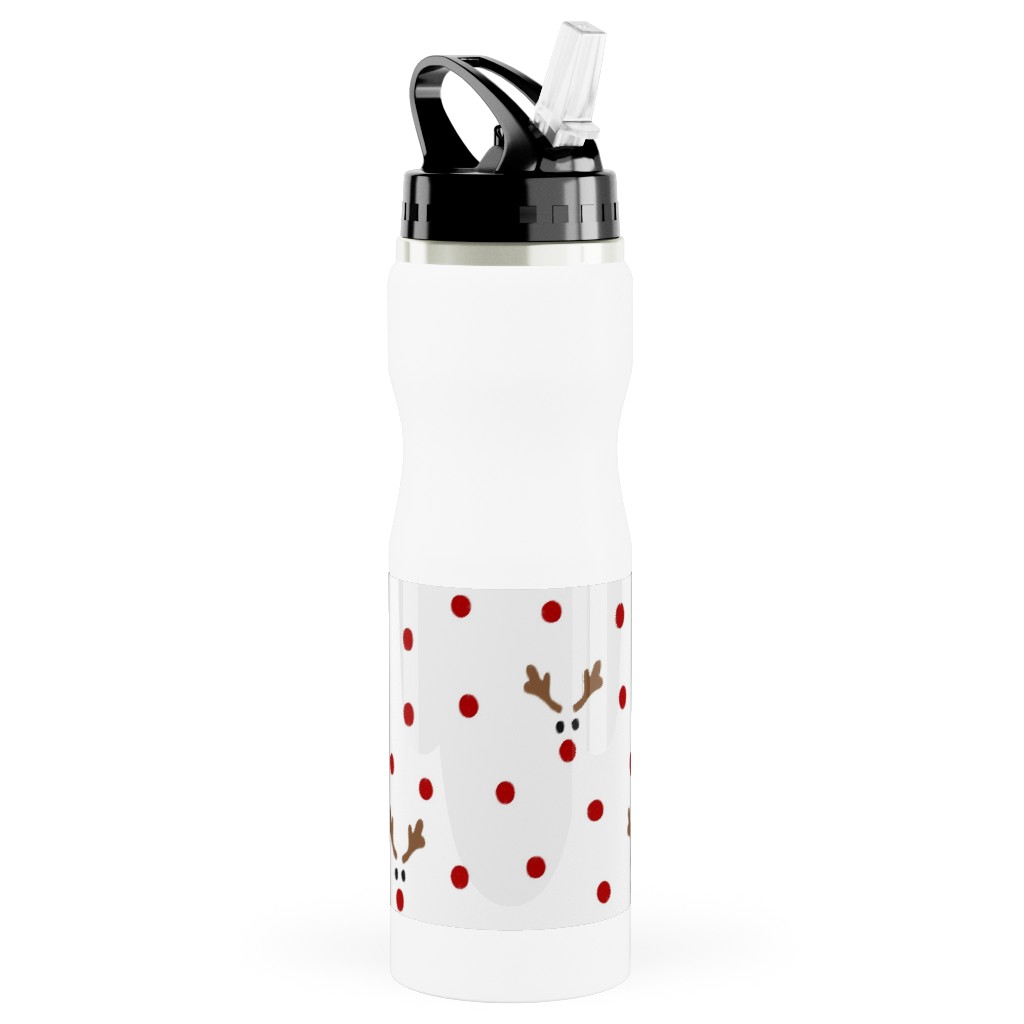 Polkadot Rudolph Stainless Steel Water Bottle with Straw, 25oz, With Straw, Red, Red