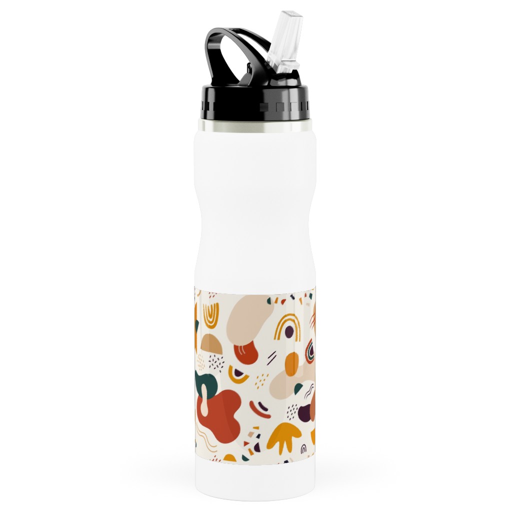 Abstract Seamless Pattern - Multi Stainless Steel Water Bottle with Straw, 25oz, With Straw, Multicolor