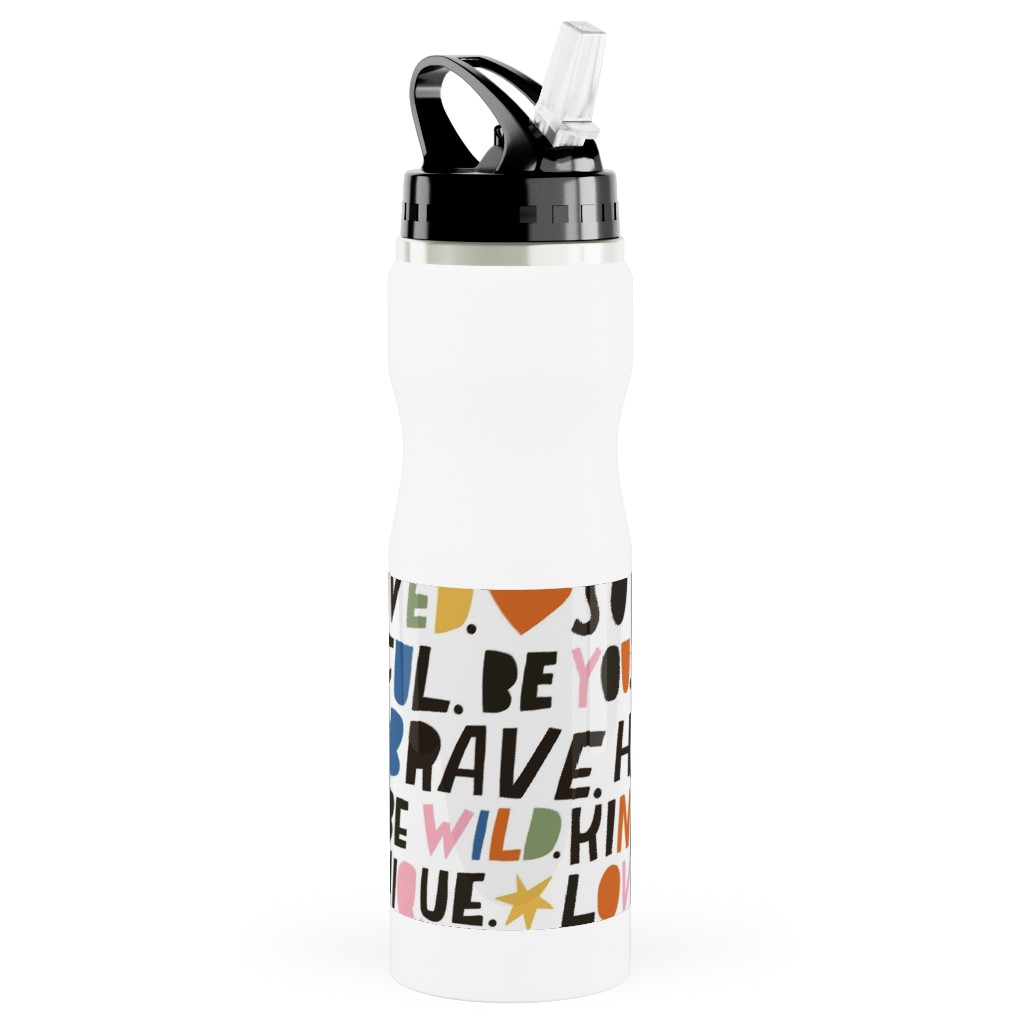 Sweet Words - Multi Stainless Steel Water Bottle with Straw, 25oz, With Straw, Multicolor
