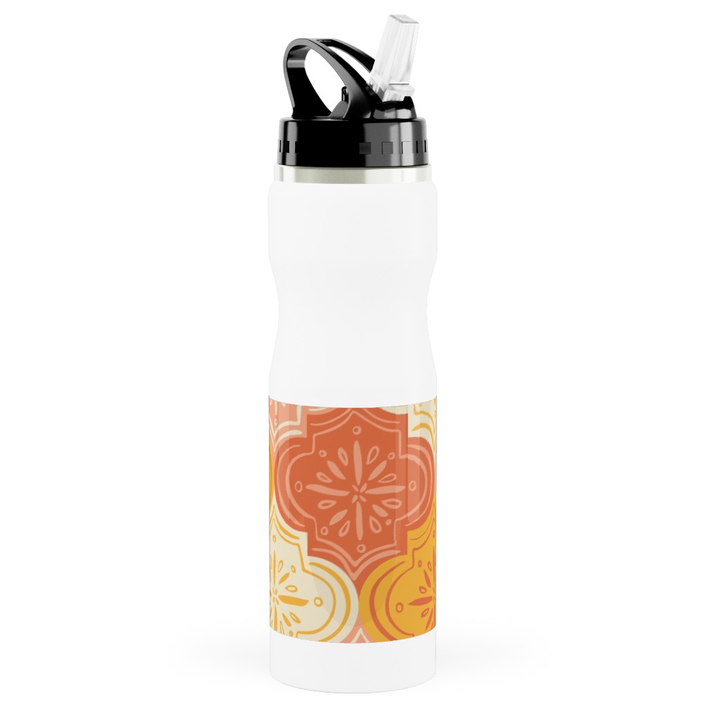 Arabesque - Warm Stainless Steel Water Bottle with Straw, 25oz, With Straw, Orange