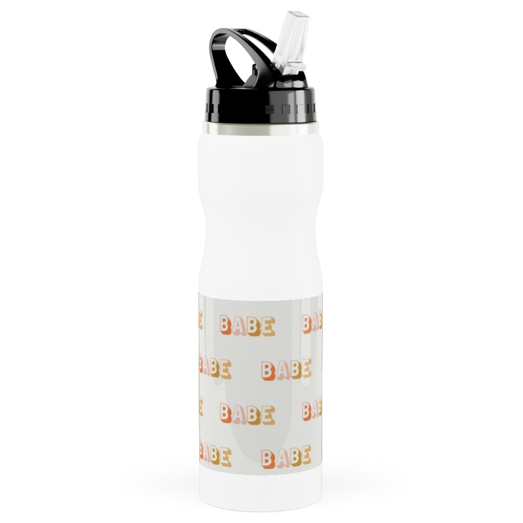 Babe - Typography - Neutral Stainless Steel Water Bottle with Straw, 25oz, With Straw, Yellow