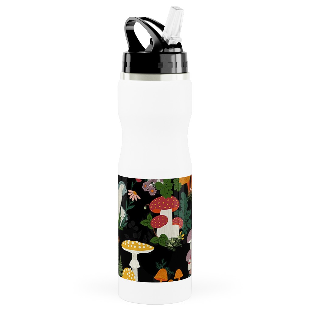 Mushroom Garden - Multi Stainless Steel Water Bottle with Straw, 25oz, With Straw, Multicolor